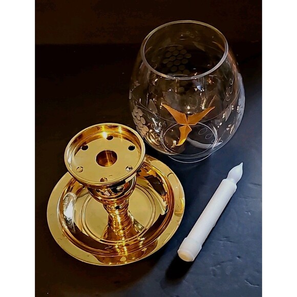 Partylite Calypso/Tuscany Gold Leaf Etched Grapes 11" Hurricane Lamp LED Pillar - Picture 10 of 10